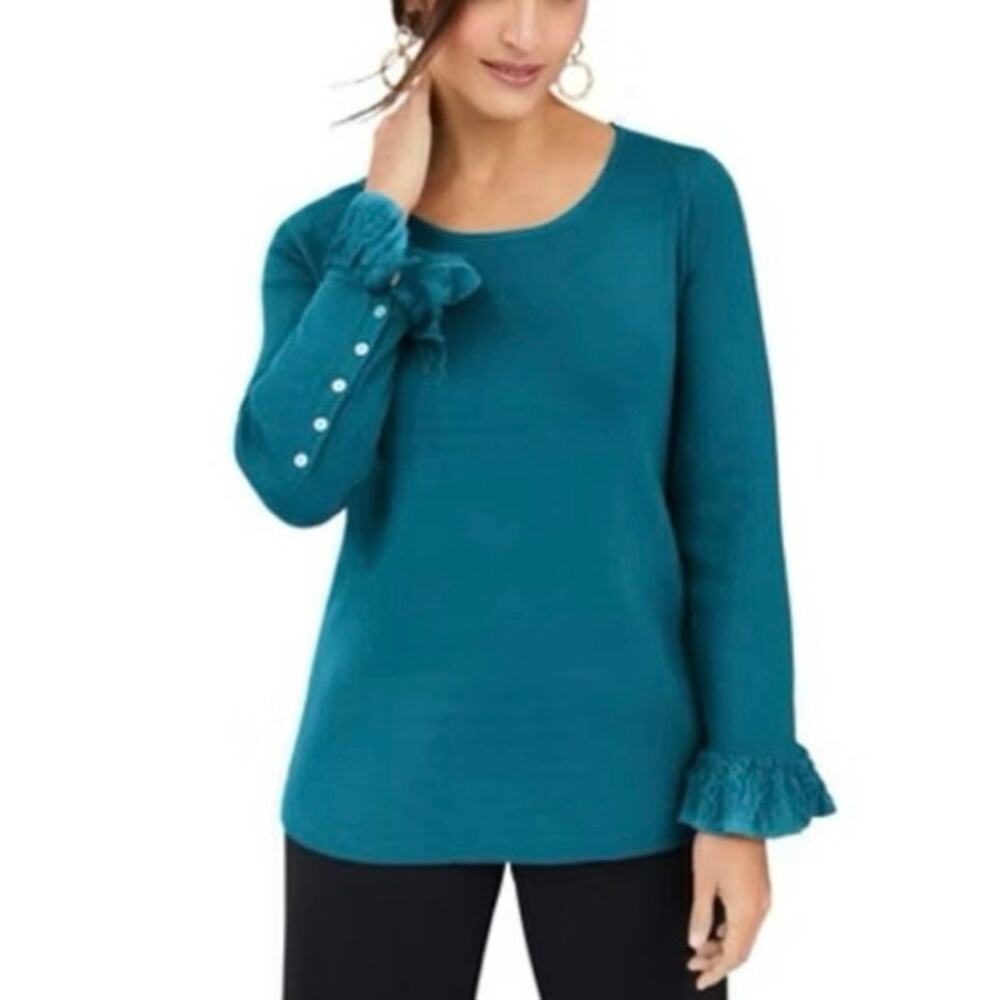 Jessica London Women's Plus Size 22/24 Lace Cuff Pullover Sweater In Deep Teal.